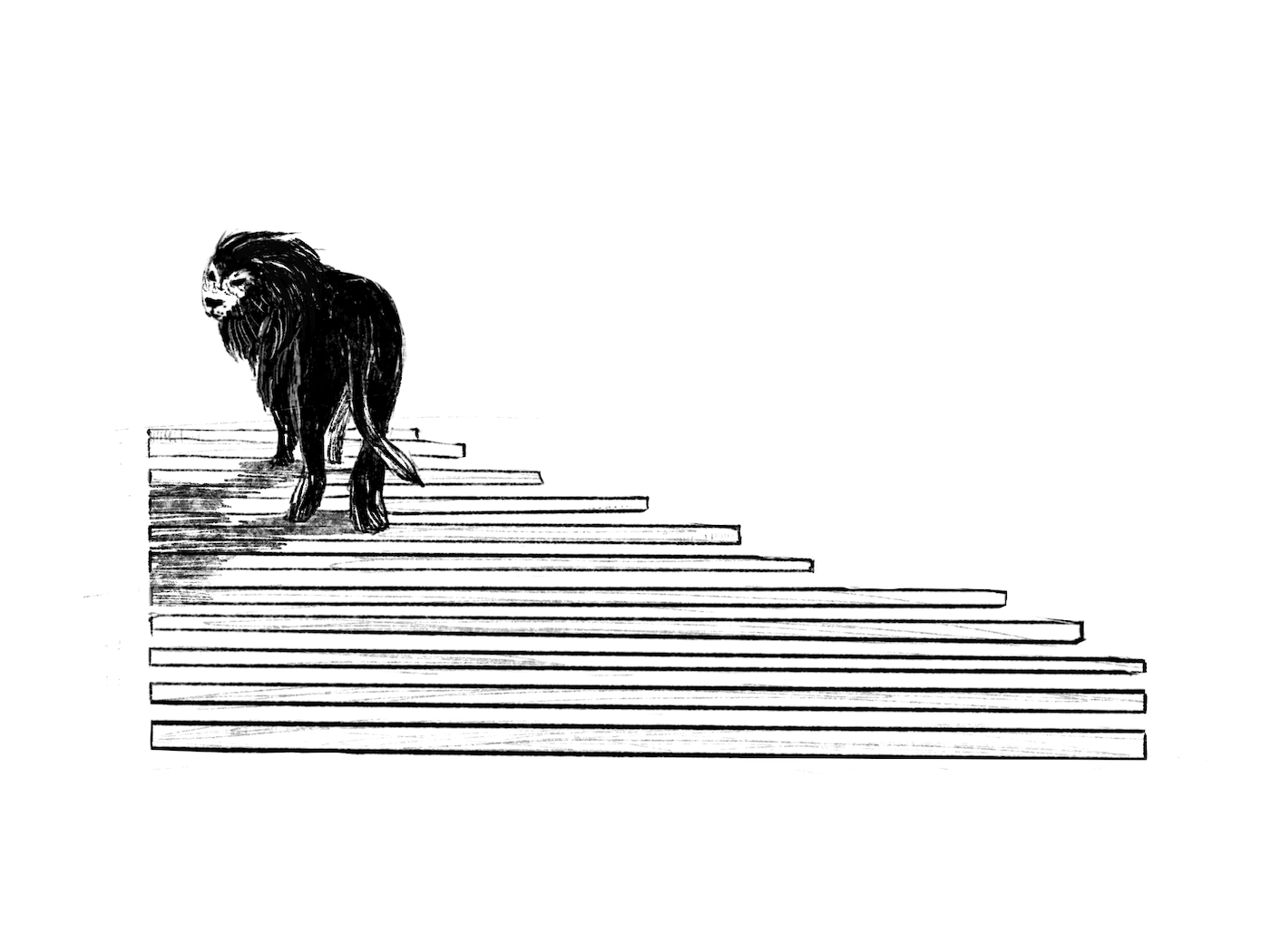 Drawing by Viktoriia Shcherbak of animal ascending stairs.