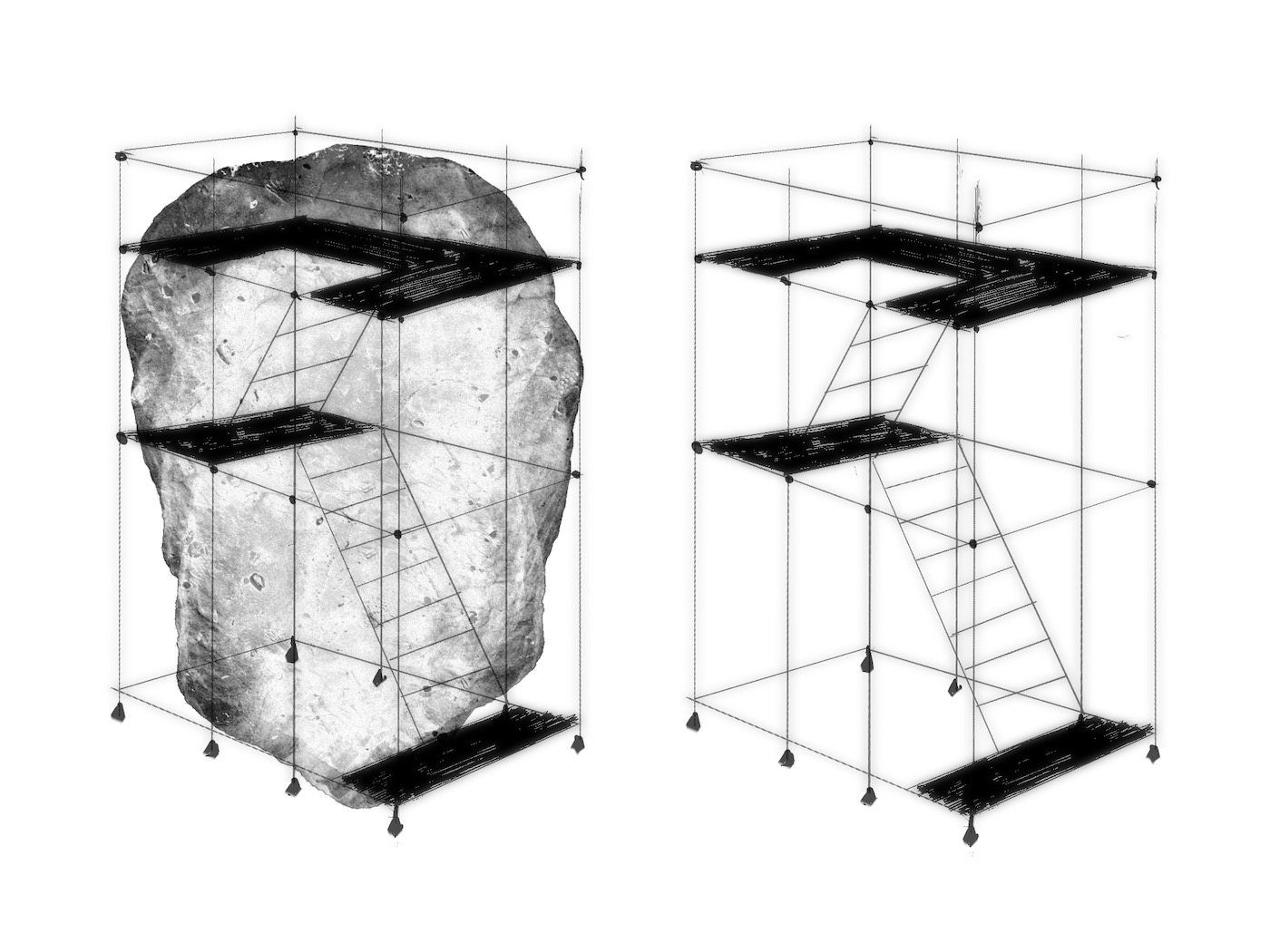 Drawing by Viktoriia Shcherbak of scaffolding.