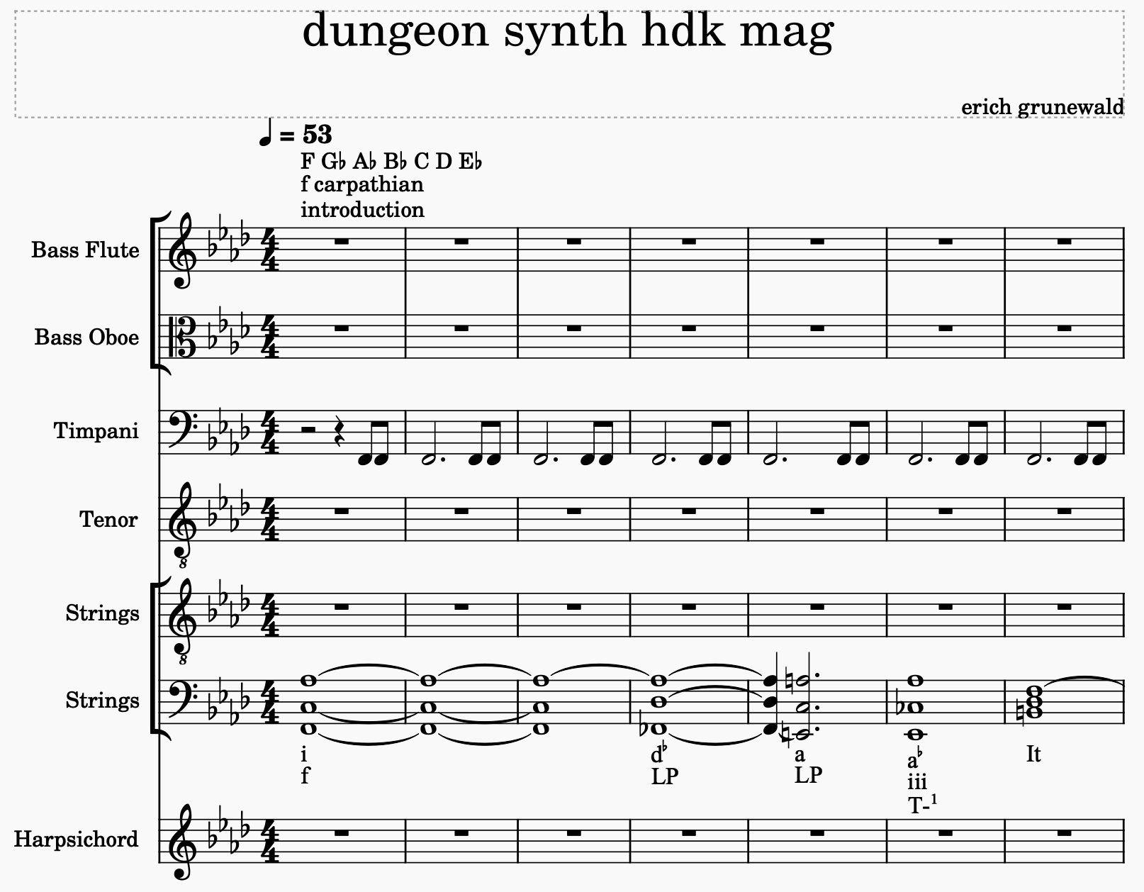 Screenshot of final HdK Dungeon Synth Magazine composition in MuseScore.