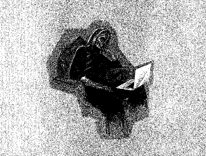 Drawing by Viktoriia Shcherbak of woman with laptop.