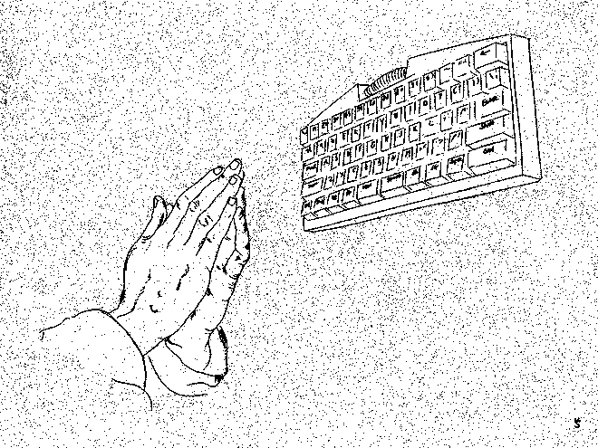 Drawing of hands locked in prayer and keyboard by Viktoriia Shcherbak.